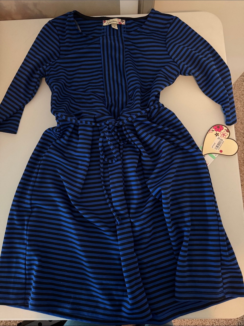 Speechless Blue and Black Striped Tie-Waist Dress
